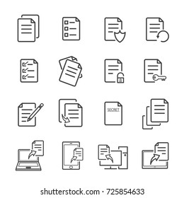 Papel e documento eletrônico com ícones de linha pode ser traçado editável. ilustração vetorial.