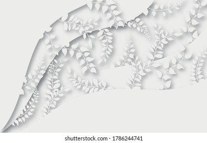 Paper elegant branches with leaves layer cut abstract background. Ecology and environment conservation concept. Paper art style. Vector illustration.