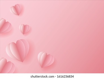 Paper element balloons in Heart-shape. Pink background. Symbol of love for Happy Father’s Mother’s day Birthday Invitation Love sale banner Brochure Poster Commercial and ad. Vector illustration.