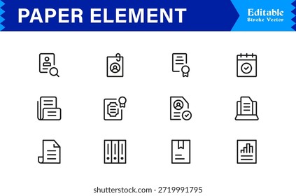 Conjunto de iconos de línea de elemento de papel: iconos de contorno modernos, mínimos y editables perfectos en píxeles para proyectos creativos