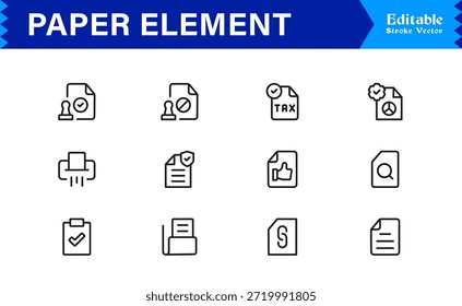 Conjunto de iconos de línea de elemento de papel: iconos de contorno modernos, mínimos y editables perfectos en píxeles para proyectos creativos