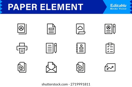 Conjunto de iconos de línea de elemento de papel: iconos de contorno modernos, mínimos y editables perfectos en píxeles para proyectos creativos