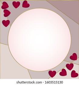 Paper elements in circle of heart on colorful background. Vector symbols of love for Happy Women's, Mother's, Valentine's Day, wedding or birthday greeting card design.