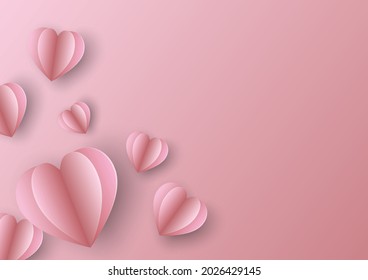 elementos de papel en corazones voladores Un símbolo de amor para una mujer feliz. Día de San Valentín. Día de la Madre. diseño de tarjeta de cumpleaños en un fondo rosa. Ilustración. Vector.