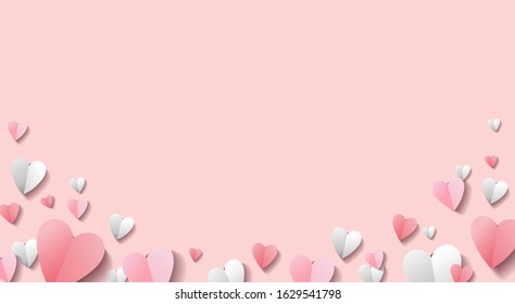 Paper elements illustration for Valentine's Day or Mother's day greeting card. Pink and white paper hearts on pink background. - Vector