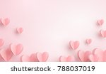 Paper elements in shape of heart flying on pink background. Vector symbols of love for Happy Women