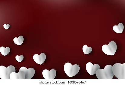Paper elements in shape of heart flying on red background. Vector symbols of love for Happy Women's, Mother's, Valentine's Day, birthday greeting card design - Vector