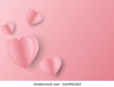 
Paper elements in shape of heart flying on pink background. Vector symbols of love for Happy Women's, Mother's, Valentine's greeting card design.