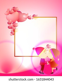 Paper elements in shape of heart flying on pink background. Vector symbols of love for Happy Men and Women, Dads and Mother's, Valentine's Day, birthday greeting card design.