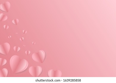 Paper elements in shape of heart flying on pink background.Valentine's Day,vector illustration