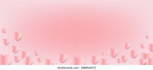 Paper elements in shape of heart flying on pink background. Vector symbols of love for Happy Women's, Mother's, symbols of love for Happy Valentine's Day greeting card design.