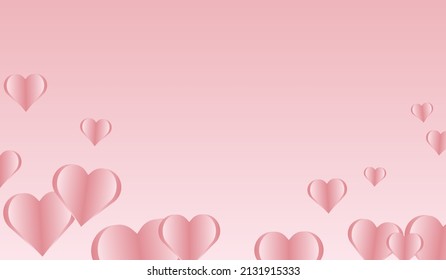 Paper elements in shape of heart flying on pink background. Vector symbols of love for Happy Women's, Mother's, Valentine's Day, birthday greeting card design.