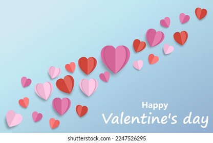Paper elements in shape of heart flying on blue background. Vector illustration. Eps 10.