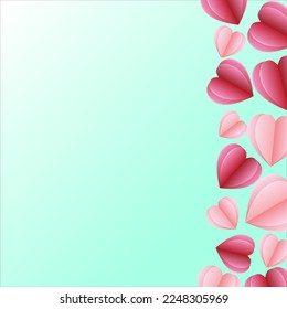 Paper elements in shape of heart flying on blue background.