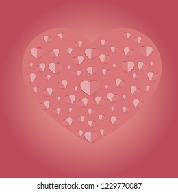 Paper elements in shape of heart  on pink background. Vector symbols of love ,i love you,Valentine's Day, greeting card design.