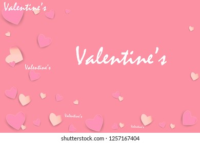 Paper elements in shape of heart  on pink background. Vector symbols of love for Happy Women's, Mother's, Valentine's Day, birthday greeting card design. 