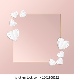 Paper elements in shape of heart on colorful background. Vector symbols of love for Happy Women's, Mother's, Valentine's Day, wedding or birthday greeting card design.