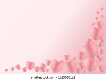 Paper elements in shape of heart on pastel pink background. Vector symbols of love ,Valentine's Day, birthday greeting card design, symbol for the minds of women. Copy space for your Text.