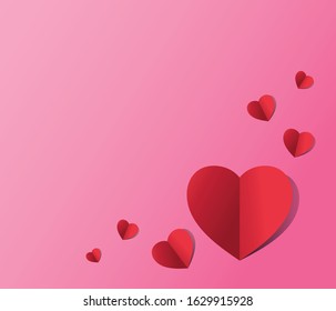 Paper elements in the shape of a heart on a pink background. Vector symbols of love for Valentine's day, Mother's day and other holidays. For greeting cards and banners.