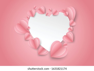 Paper elements in shape of heart on pink background. Vector symbols of love for Happy Women's, Holiday, Mother day, Valentines Day, Greeting card design. Eps.10 vector illustration