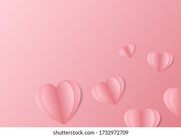 Paper elements in the shape of hearts flying on a pink background Vector symbols of love, suitable to be given to important people on Valentines Day