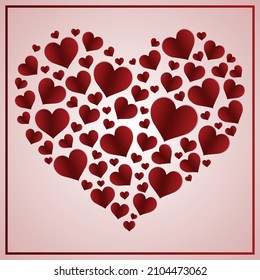 Paper elements in the shape of hearts flying on pink background. Vector symbols of love for Happy Women's, Mother's, Valentine's Day, birthday greeting card design.
