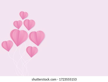 Paper elements in shape of pink heart flying on pink background. Vector symbols of love for happy women's, mother's, valentine's, greeting card design.