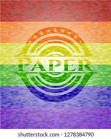 Paper emblem on mosaic background with the colors of the LGBT flag