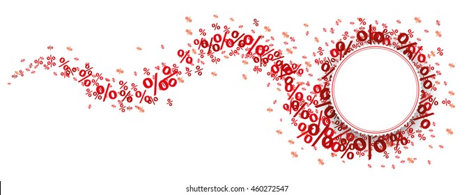 Paper emblem with red banner and percents on the white. Eps 10 vector file.