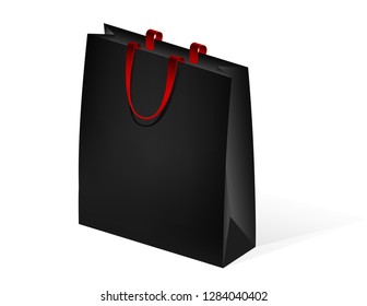 Paper empty package for packing goods and shopping in the store. Handles of a different color. Place for text or logo. Copy space.