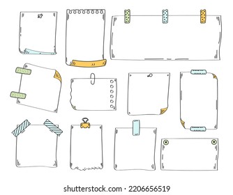 Paper empty sheet in doodle styke. Line stikers vector illustration for notes. To do list, memo pages. Doodle checklist set. Blank bullet journal sheets. Paper page doodle set in hand drawn line. 