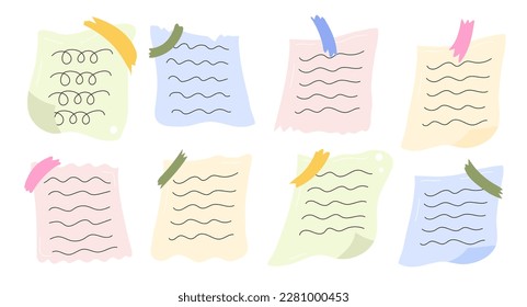 Paper empty sheet in doodle styke. Sketch stikers vector illustration for notes. To do list, memo pages. Doodle checklist set. Blank bullet journal sheets. Paper page doodle set in hand drawn line. 