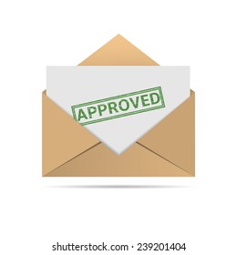 Paper Envelope With Approved Letter. Vector Illustration.