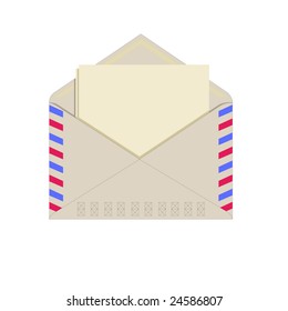 Paper in an envelope, blank paper for your own text, isolated on white