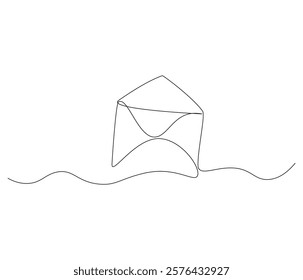 Paper envelope design. One continuous line drawing mail of paper. Symbol of business. Editable stroke. Doodle line illustration