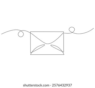 Paper envelope design. One continuous line drawing mail of paper. Symbol of business. Editable stroke. Doodle line illustration