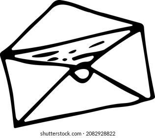 
A paper envelope drawn by hand. Black and white vector illustration.
