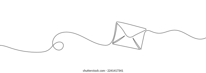 Paper envelope drawn in one line on a white background. Vector illustration