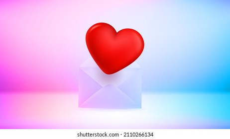 Sobre de papel con el corazón como un regalo. Envía un correo con el concepto de amor. 3.ª ilustración vectorial
