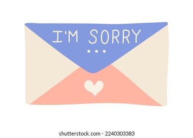 Paper envelope with the inscription Sorry. feeling sorry, Inscription I'm sorry. vector illustration