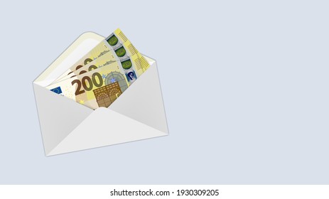 Paper envelope with money inside. Banknotes of the European Union, bills of nominal 200 euro