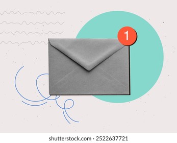 Paper envelope with a note indicating that the letter has been read. Modern collage vector illustration