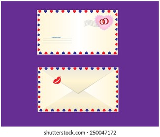 paper envelope with the original design of the design multicolored hearts and as a heart mark Valentine's Day