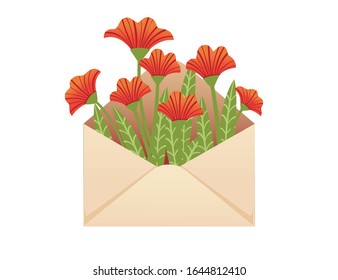 Sobre de papel con flores rojas resorte creativo elemento de diseño abstracto ilustración vectorial plana sobre fondo blanco