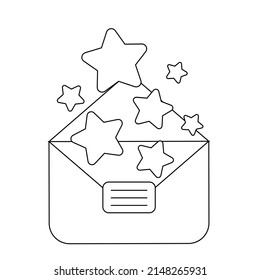 Paper envelope with stars. Black and white illustration. Feedback concept