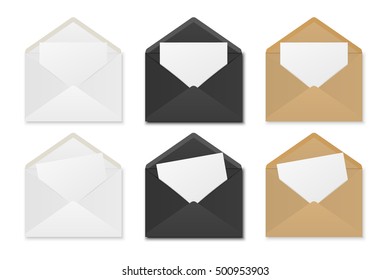 Paper envelopes with sheets. Mockup for design. Vector EPS10 illustration.