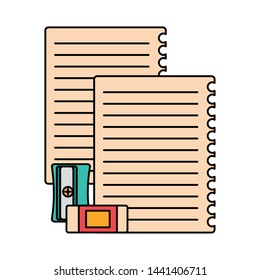paper eraser and sharpener school on white background vector illustration
