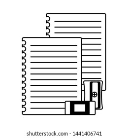 paper eraser and sharpener school on white background vector illustration