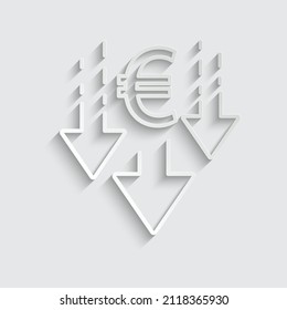 paper euro rate down icon fall sign