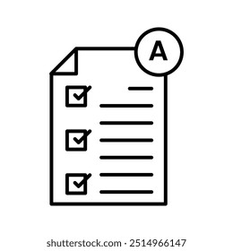 paper with exam score showing score is A learning icon, Outline symbol icon. Editable vector stroke.